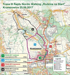 Trasa III Rajdu Nordic Walking „Rodzina na Start” w Krzeszowicach